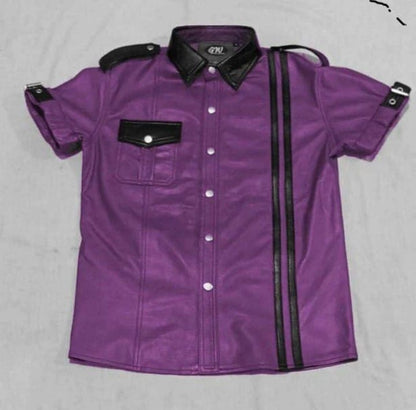 Leather short sleeves shirt