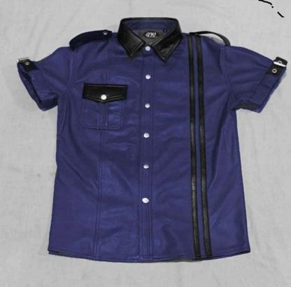 Leather short sleeves shirt