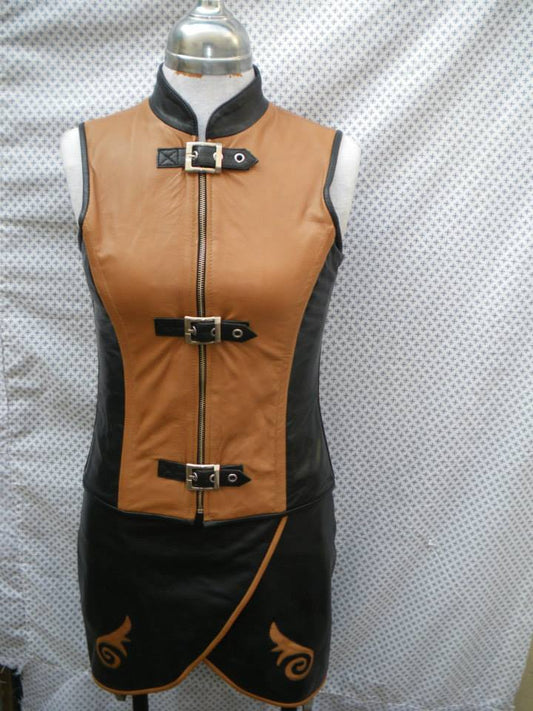 Leather Women Sleeves Less Dress