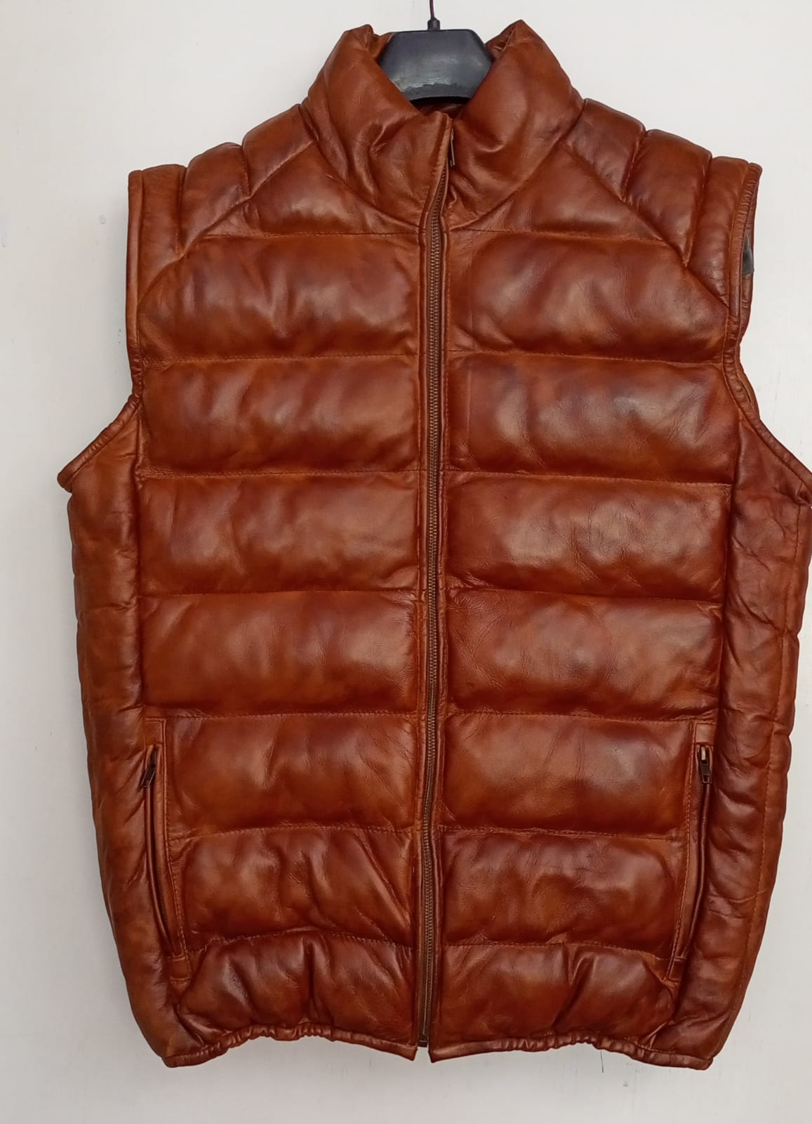 Leather puffy vest