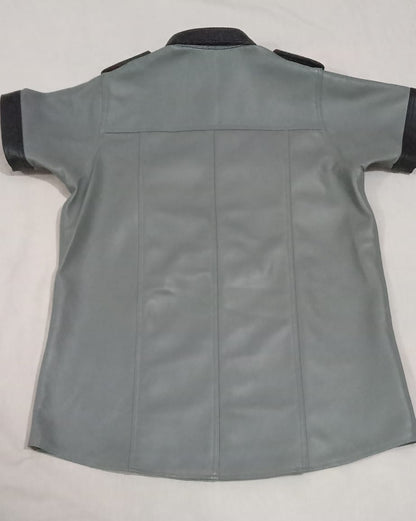 Leather short sleeves shirt,