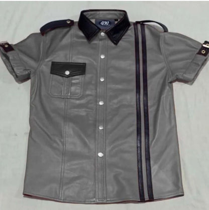 Leather short sleeves shirt