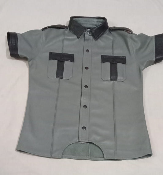 Leather short sleeves shirt,