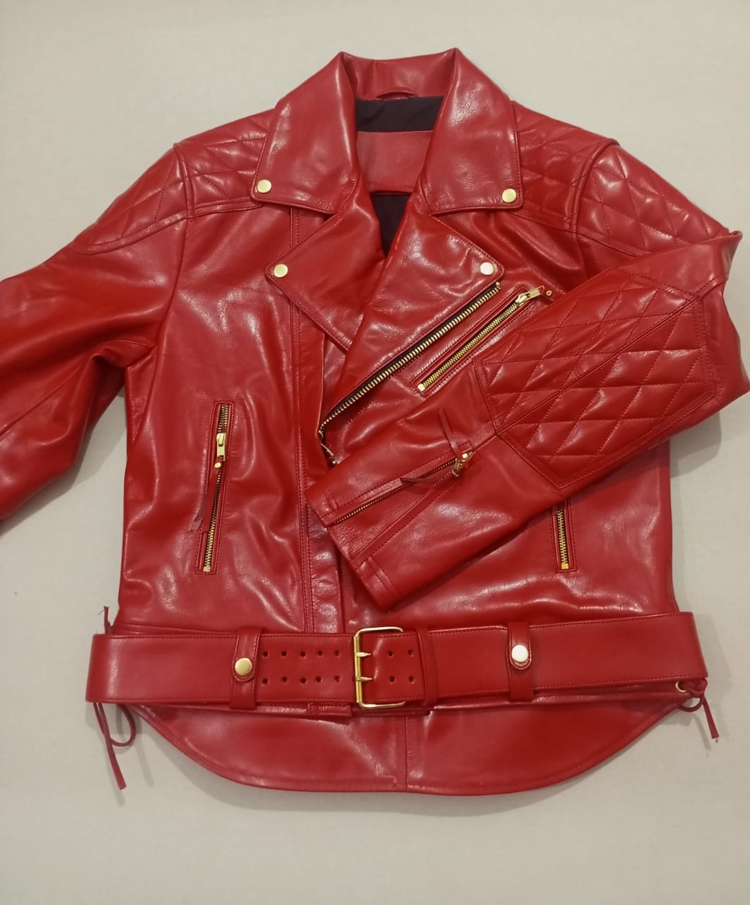 Leather motor biker jacket.