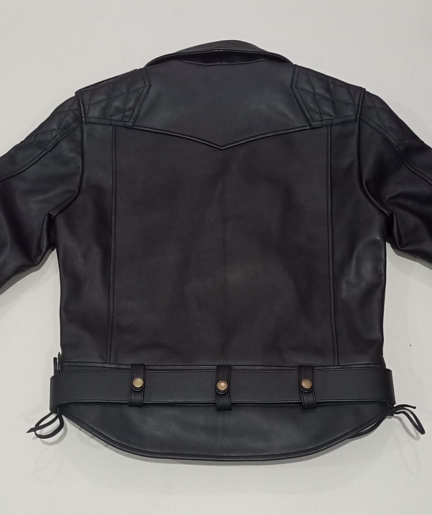 Leather motor biker jacket.