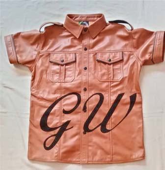 Leather short sleeves shirt.