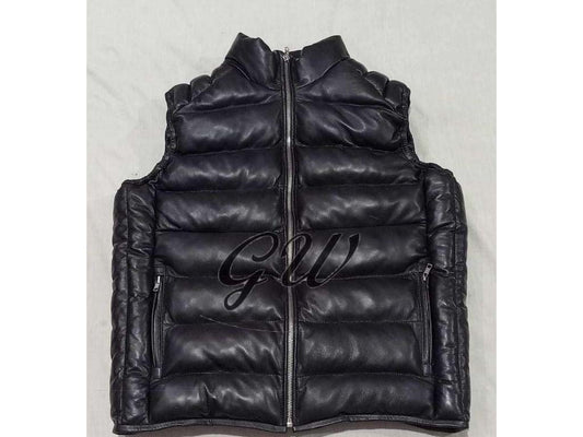 Leather puffy vest